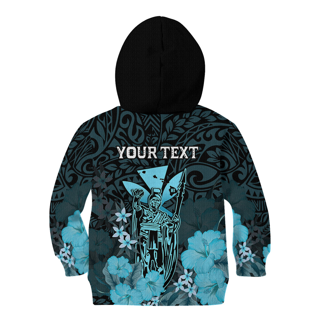 Personalised King Kamehameha Day Hawaii Kid Hoodie Polynesia Tribal Kanaka And Hibiscus Turquoise LT14 - Polynesian Pride