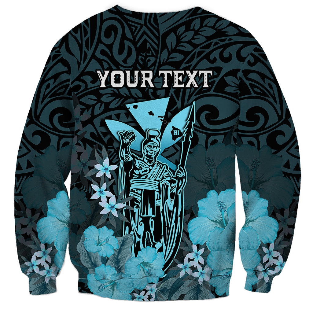 Personalised King Kamehameha Day Hawaii Sweatshirt Polynesia Tribal Kanaka And Hibiscus Turquoise LT14 - Polynesian Pride