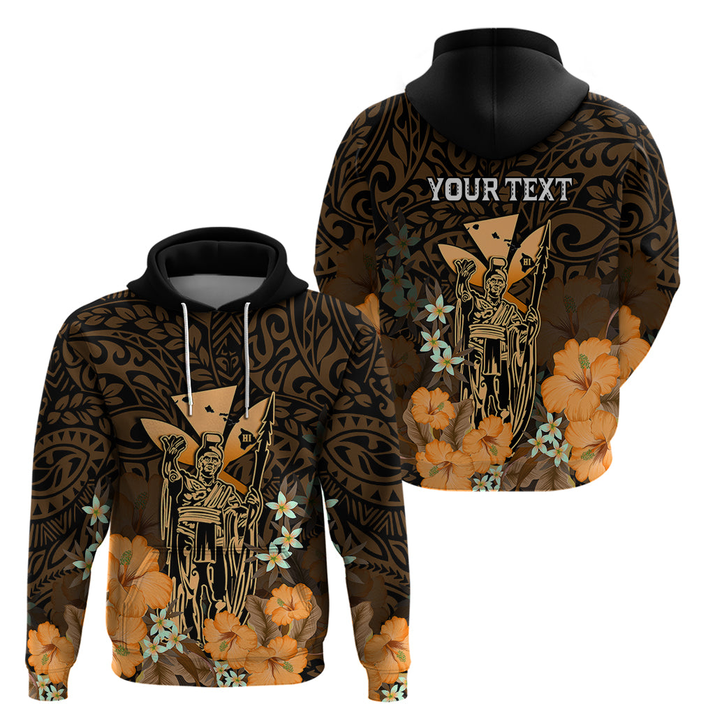 Custom King Kamehameha Day Hawaii Hoodie Polynesia Tribal Kanaka and Hibiscus Gold LT14 - Polynesian Pride