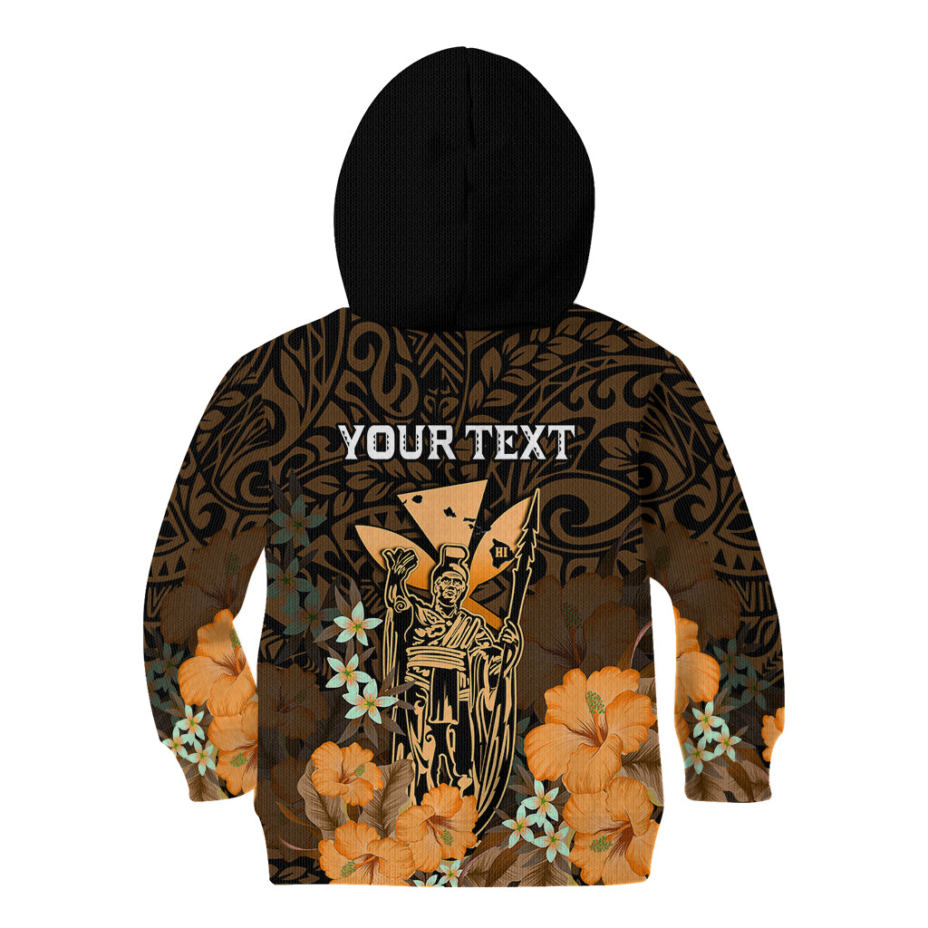 Personalised King Kamehameha Day Hawaii Kid Hoodie Polynesia Tribal Kanaka And Hibiscus Gold LT14 - Polynesian Pride