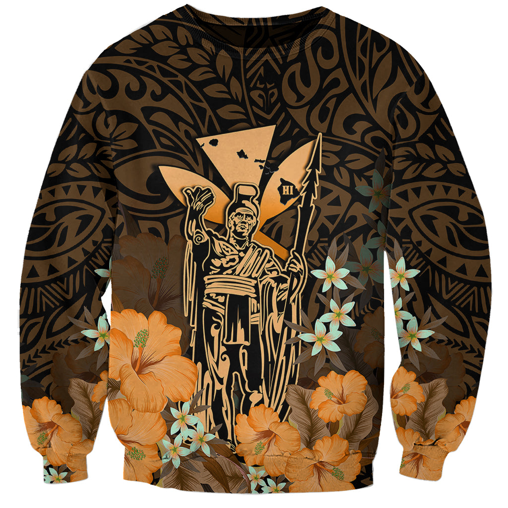 Personalised King Kamehameha Day Hawaii Sweatshirt Polynesia Tribal Kanaka And Hibiscus Gold LT14 Unisex Gold - Polynesian Pride