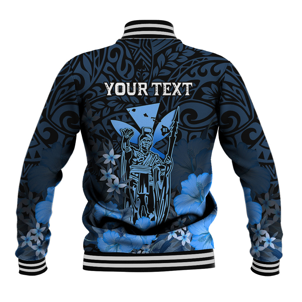 Personalised King Kamehameha Day Hawaii Baseball Jacket Polynesia Tribal Kanaka And Hibiscus Blue LT14 - Polynesian Pride