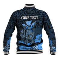 Personalised King Kamehameha Day Hawaii Baseball Jacket Polynesia Tribal Kanaka And Hibiscus Blue LT14 - Polynesian Pride