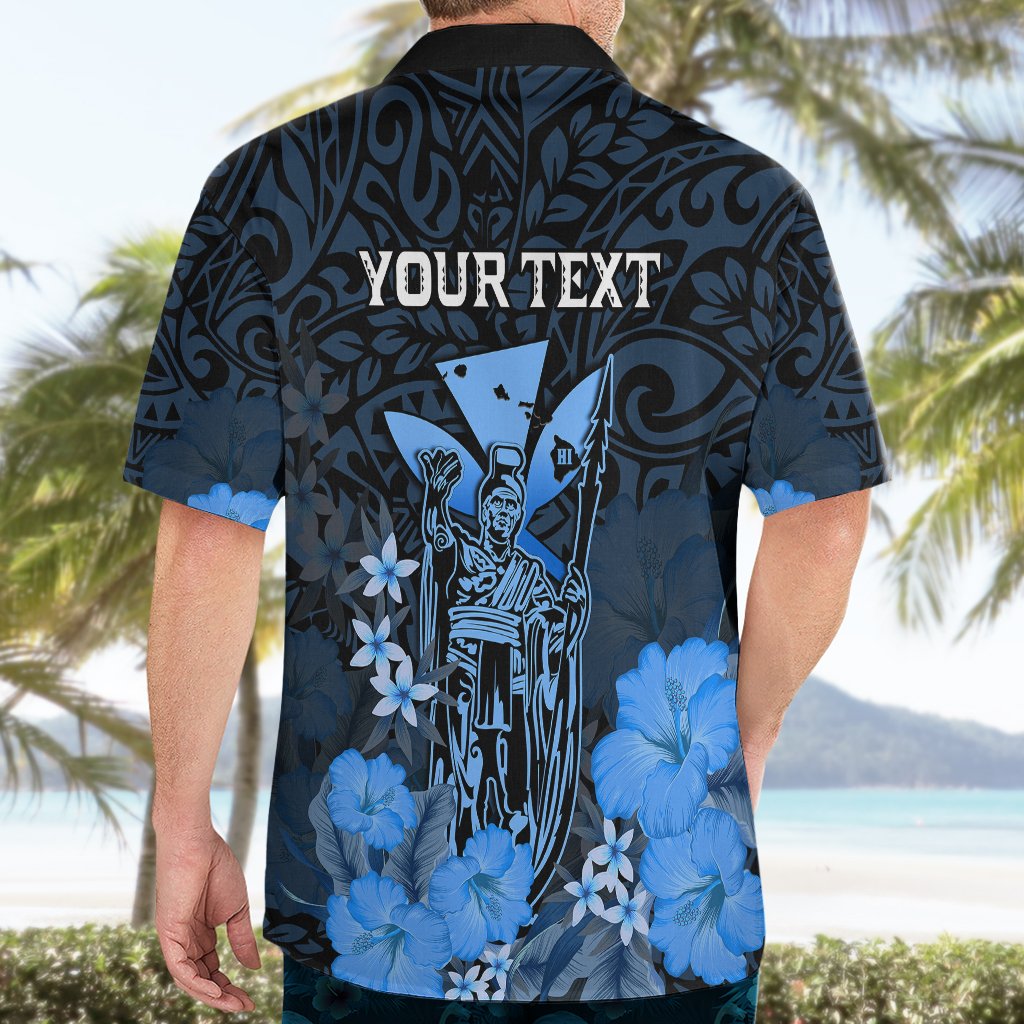 Personalised King Kamehameha Day Hawaii Hawaiian Shirt Polynesia Tribal Kanaka And Hibiscus Blue LT14 - Polynesian Pride