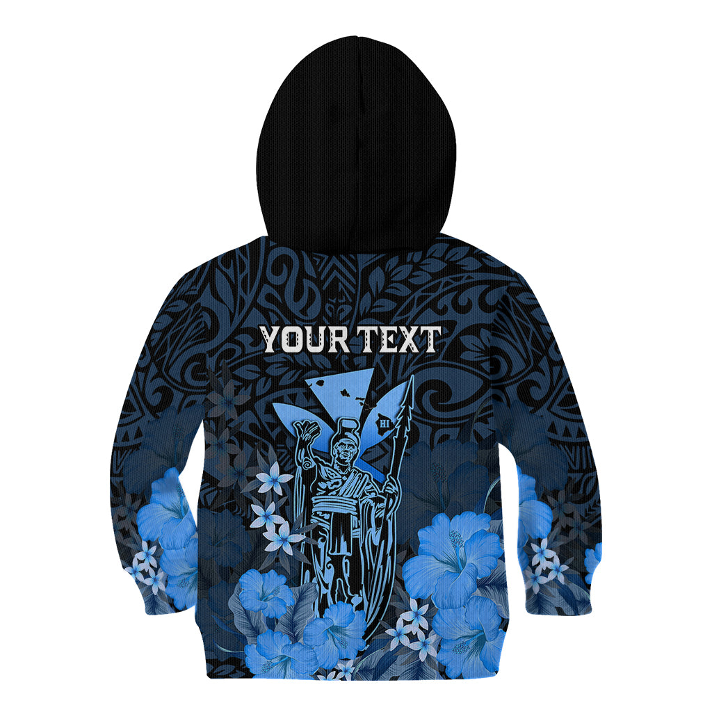 Personalised King Kamehameha Day Hawaii Kid Hoodie Polynesia Tribal Kanaka And Hibiscus Blue LT14 - Polynesian Pride