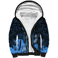 Personalised King Kamehameha Day Hawaii Sherpa Hoodie Polynesia Tribal Kanaka And Hibiscus Blue LT14 Unisex Blue - Polynesian Pride