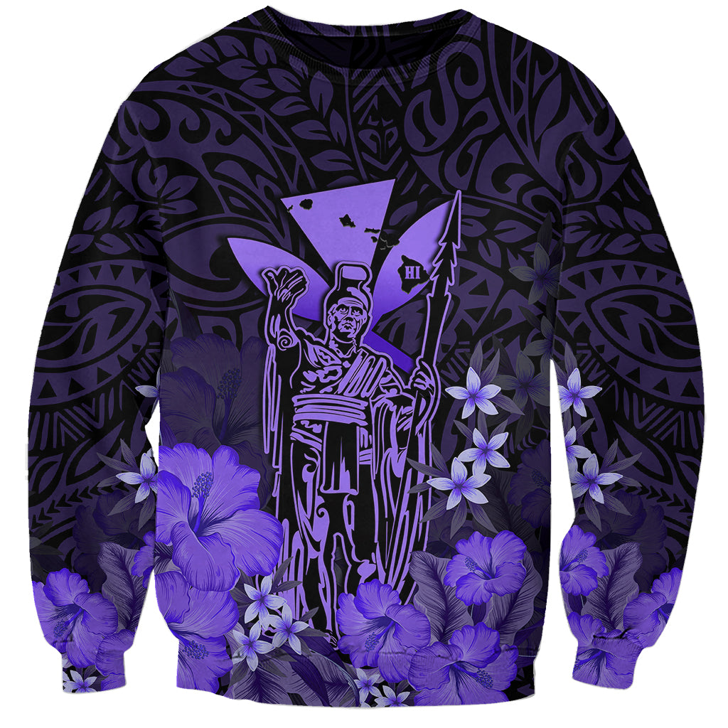 Personalised King Kamehameha Day Hawaii Sweatshirt Polynesia Tribal Kanaka And Hibiscus Purple LT14 Unisex Purple - Polynesian Pride
