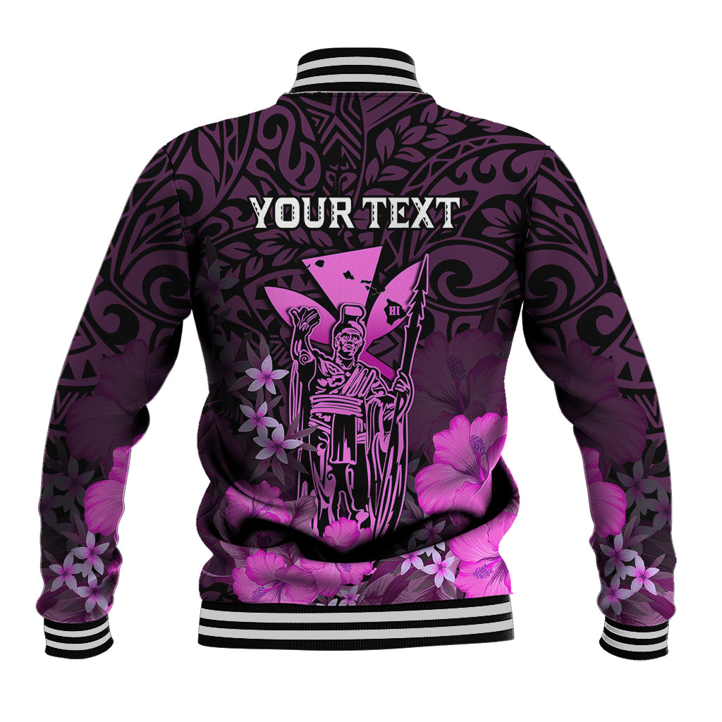 Personalised King Kamehameha Day Hawaii Baseball Jacket Polynesia Tribal Kanaka And Hibiscus Pink LT14 - Polynesian Pride
