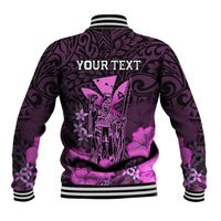 Personalised King Kamehameha Day Hawaii Baseball Jacket Polynesia Tribal Kanaka And Hibiscus Pink LT14 - Polynesian Pride