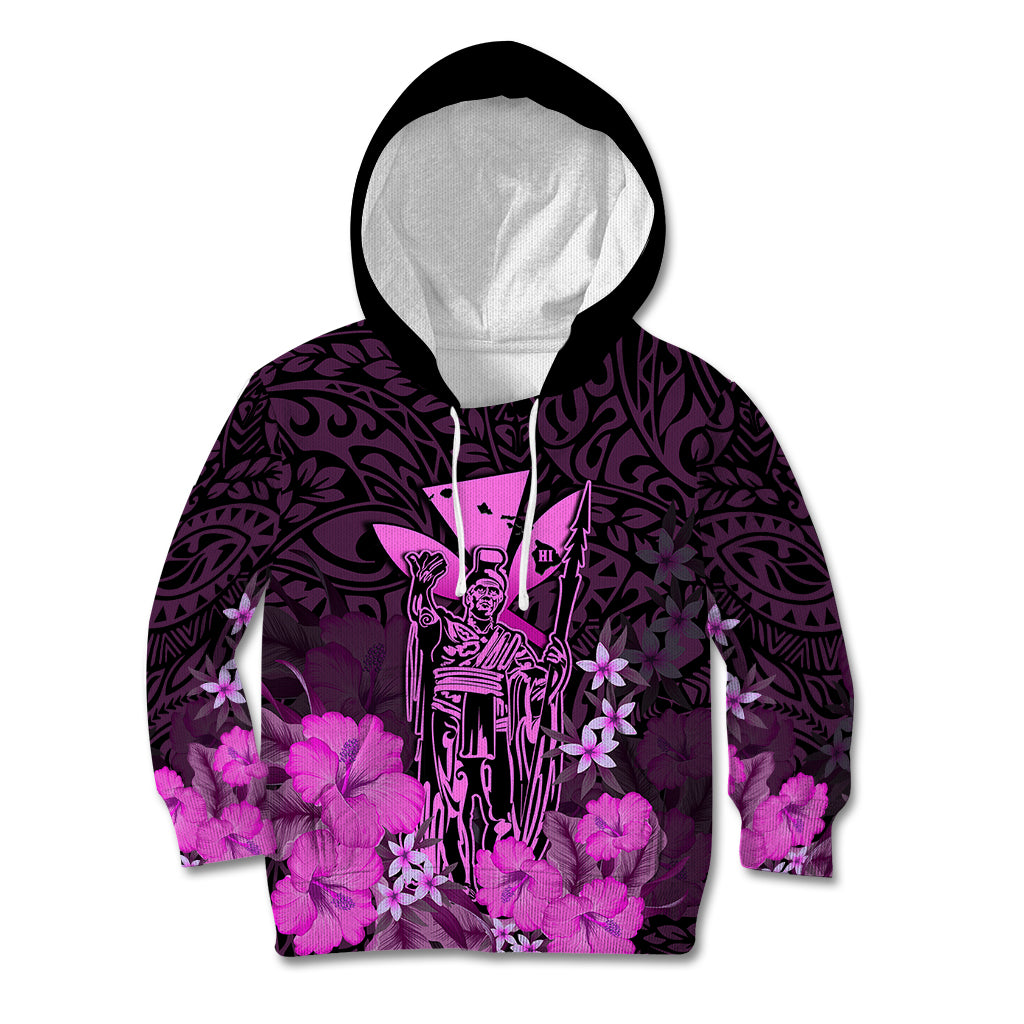 Personalised King Kamehameha Day Hawaii Kid Hoodie Polynesia Tribal Kanaka And Hibiscus Pink LT14 Hoodie Pink - Polynesian Pride
