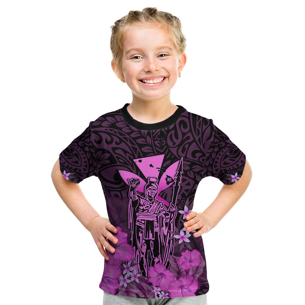 Personalised King Kamehameha Day Hawaii Kid T Shirt Polynesia Tribal Kanaka And Hibiscus Pink LT14 Pink - Polynesian Pride