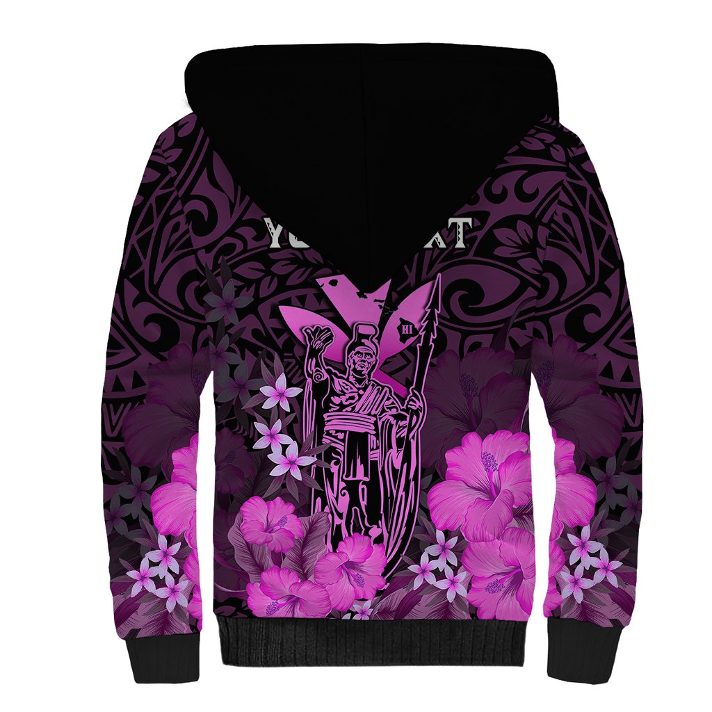 Personalised King Kamehameha Day Hawaii Sherpa Hoodie Polynesia Tribal Kanaka And Hibiscus Pink LT14 - Polynesian Pride