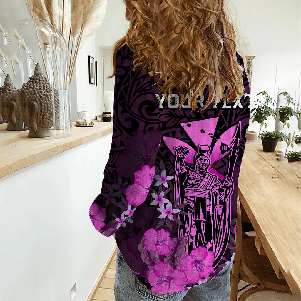 Personalised King Kamehameha Day Hawaii Women Casual Shirt Polynesia Tribal Kanaka And Hibiscus Pink LT14 - Polynesian Pride