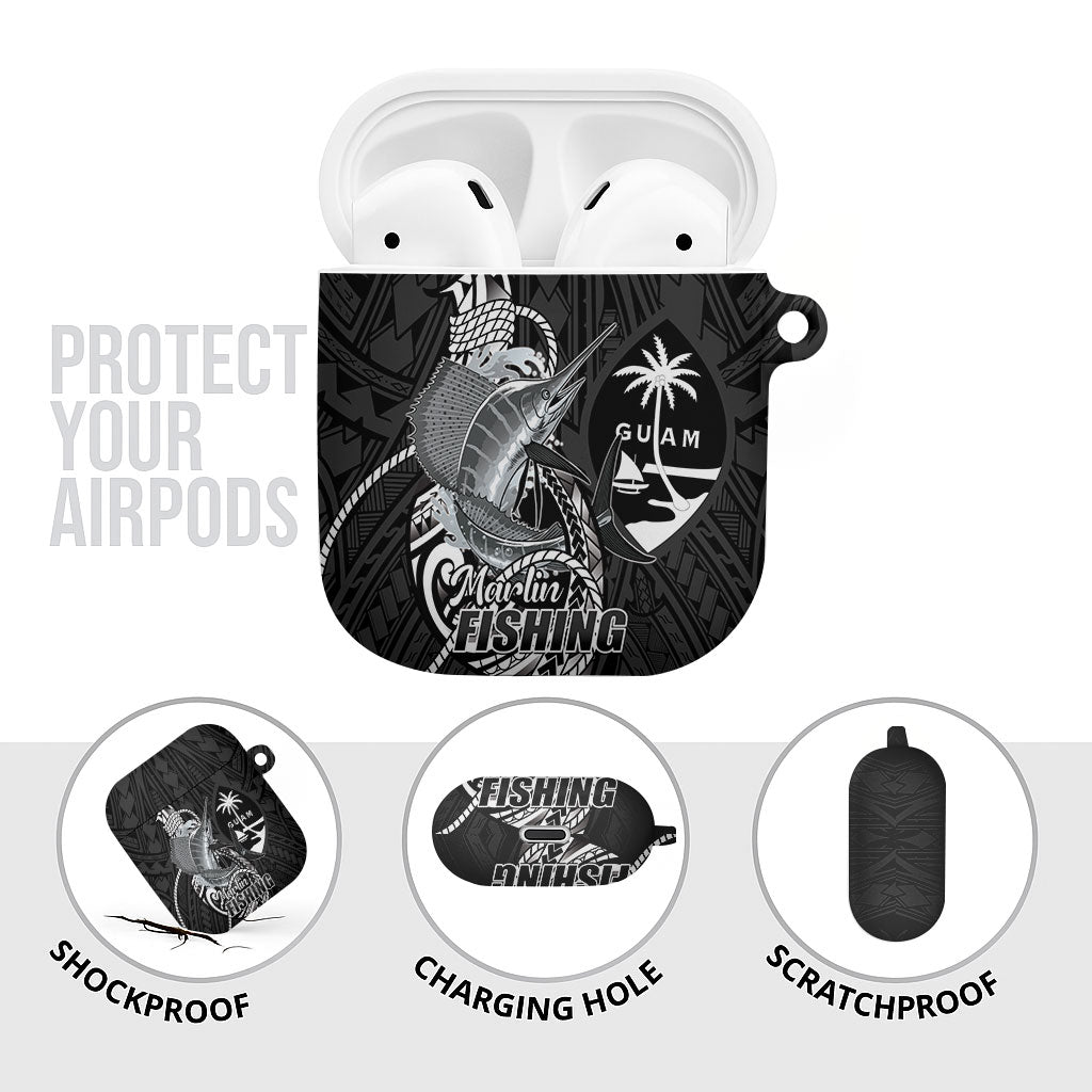 Guam Blue Marlin Fishing AirPods Case Guahan Fish Hook Tattoo Black Version