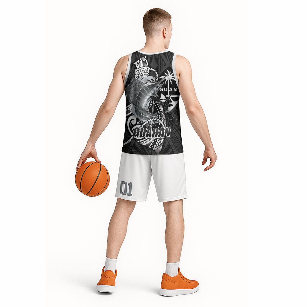 Guam Blue Marlin Fishing Basketball Jersey Guahan Fish Hook Tattoo Black Version