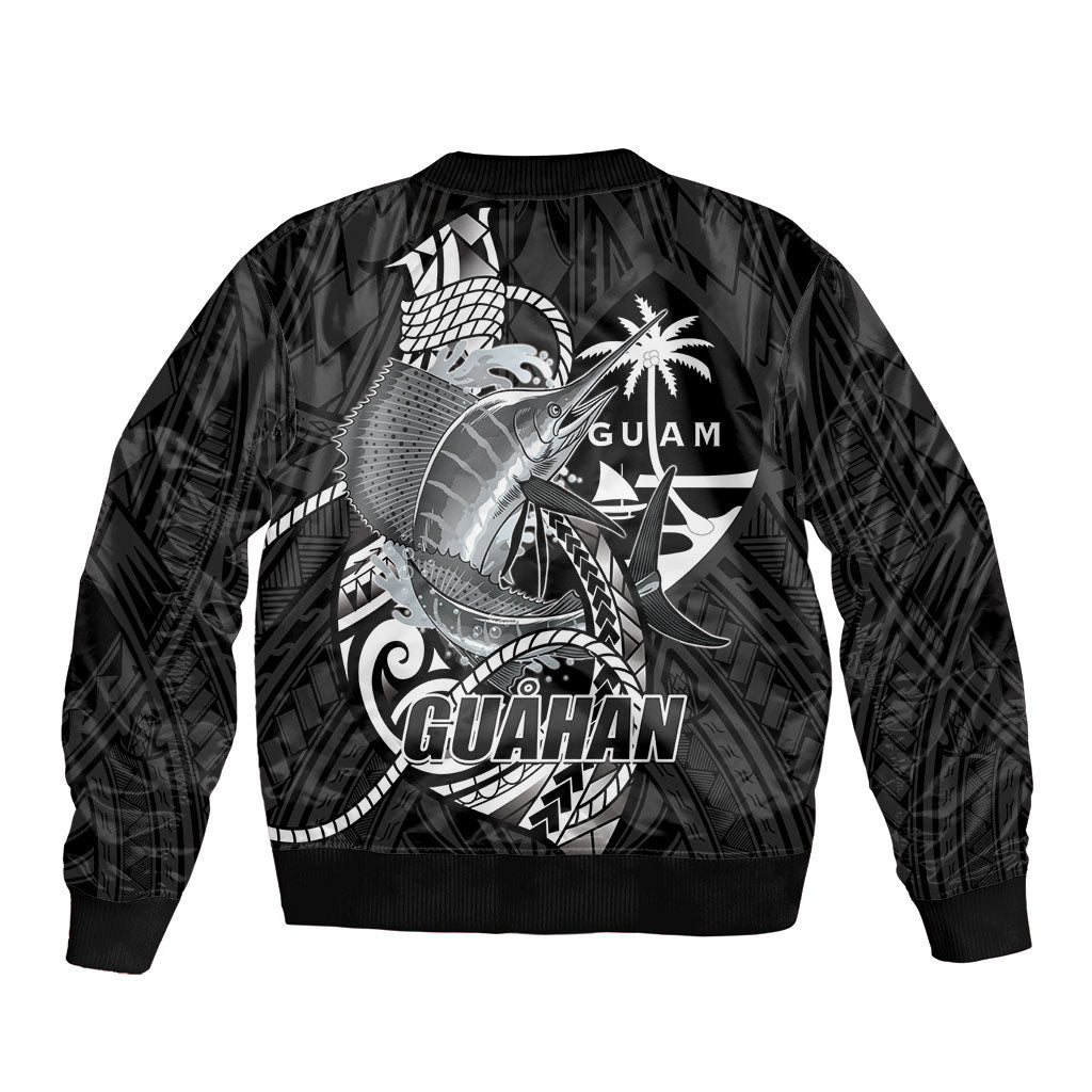 Guam Blue Marlin Fishing Bomber Jacket Guahan Fish Hook Tattoo Black Version