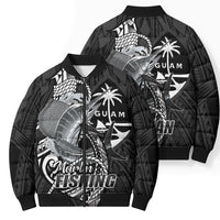 Guam Blue Marlin Fishing Bomber Puffer Jacket Guahan Fish Hook Tattoo Black Version
