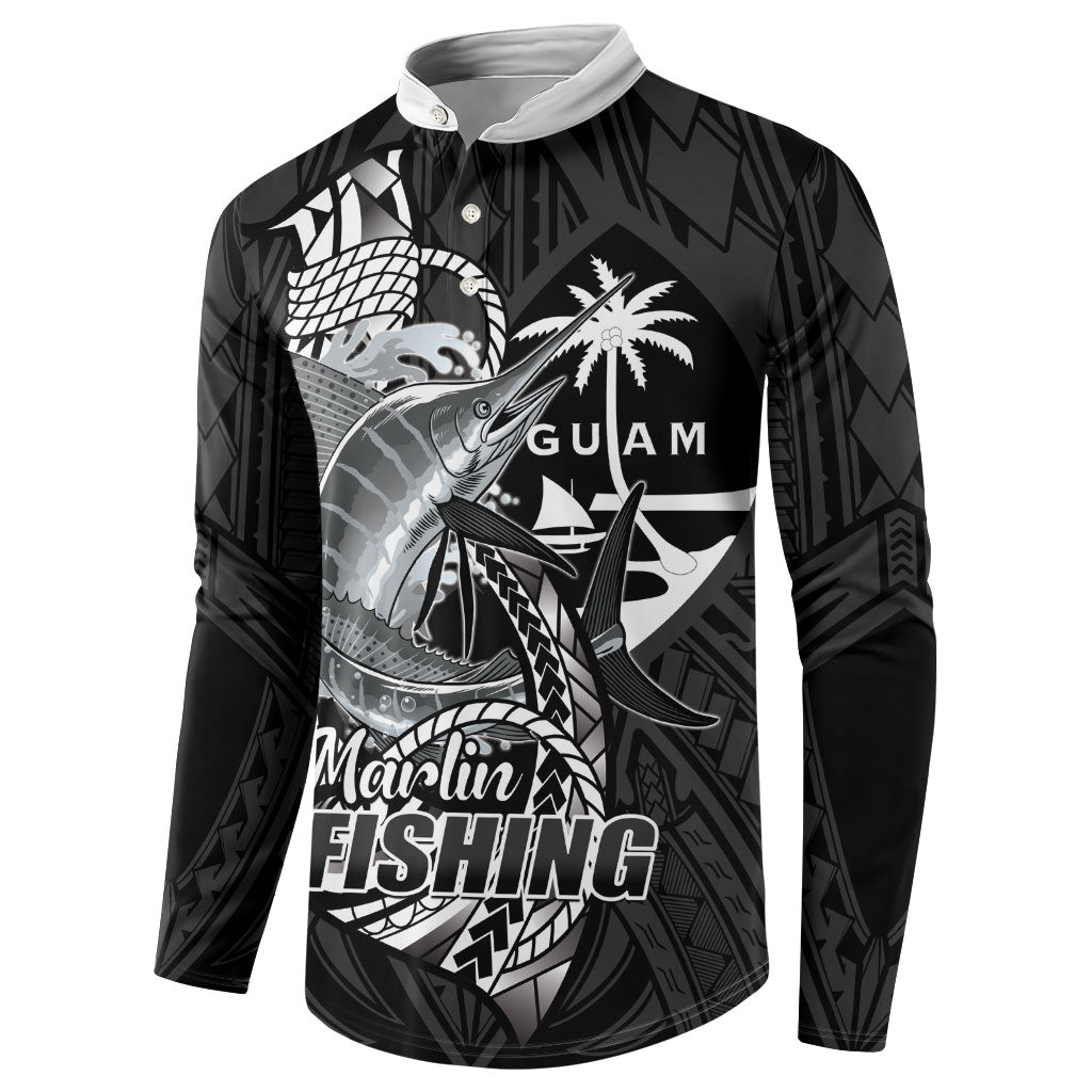 Guam Blue Marlin Fishing Button Sweatshirt Guahan Fish Hook Tattoo Black Version