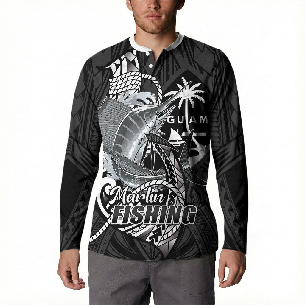 Guam Blue Marlin Fishing Button Sweatshirt Guahan Fish Hook Tattoo Black Version