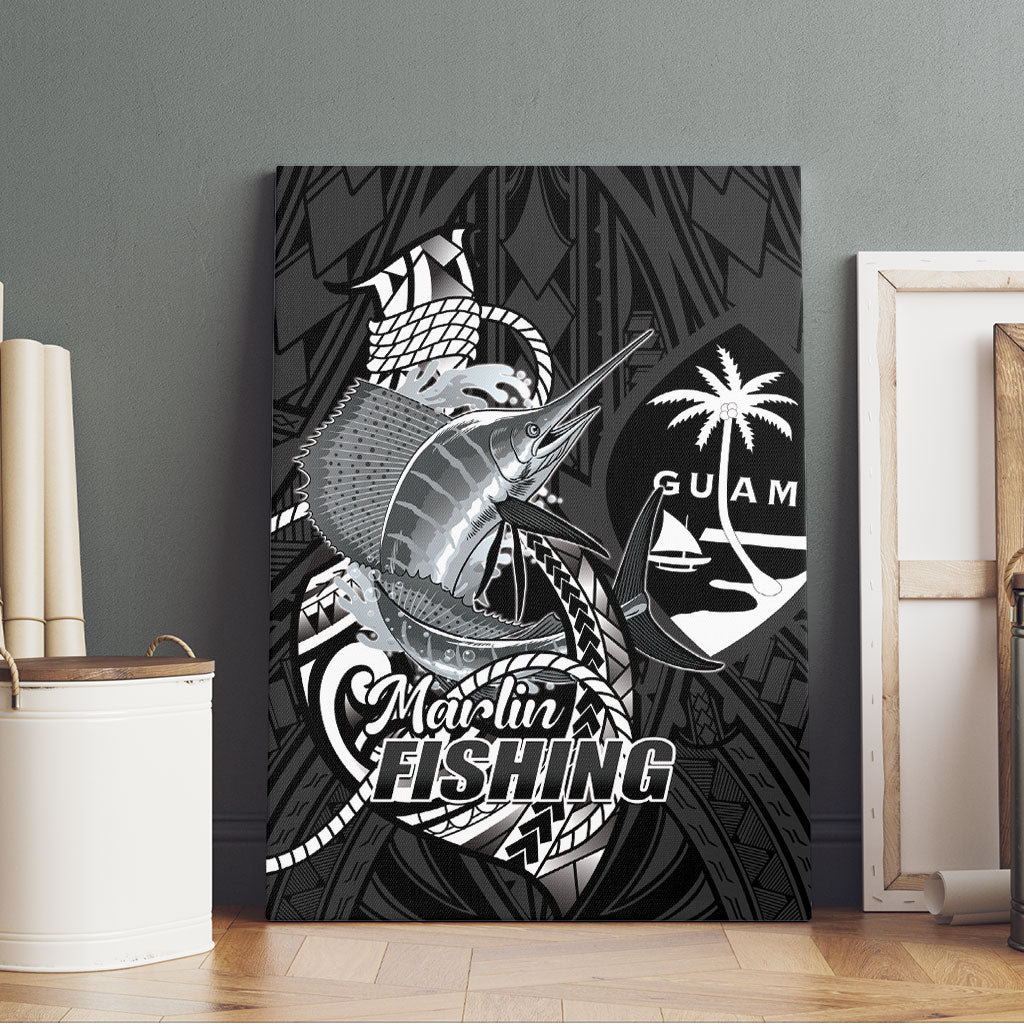 Guam Blue Marlin Fishing Canvas Wall Art Guahan Fish Hook Tattoo Black Version