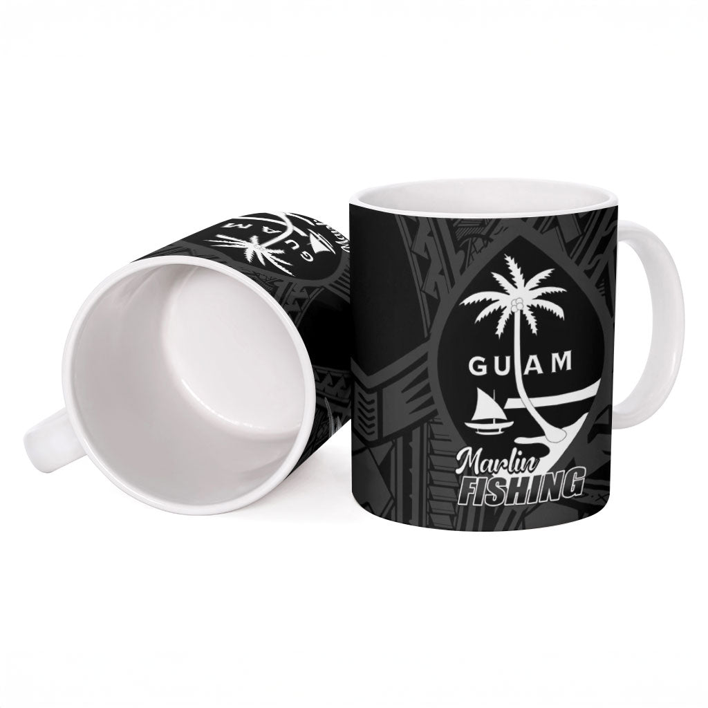 Guam Blue Marlin Fishing Ceramic Mug Guahan Fish Hook Tattoo Black Version