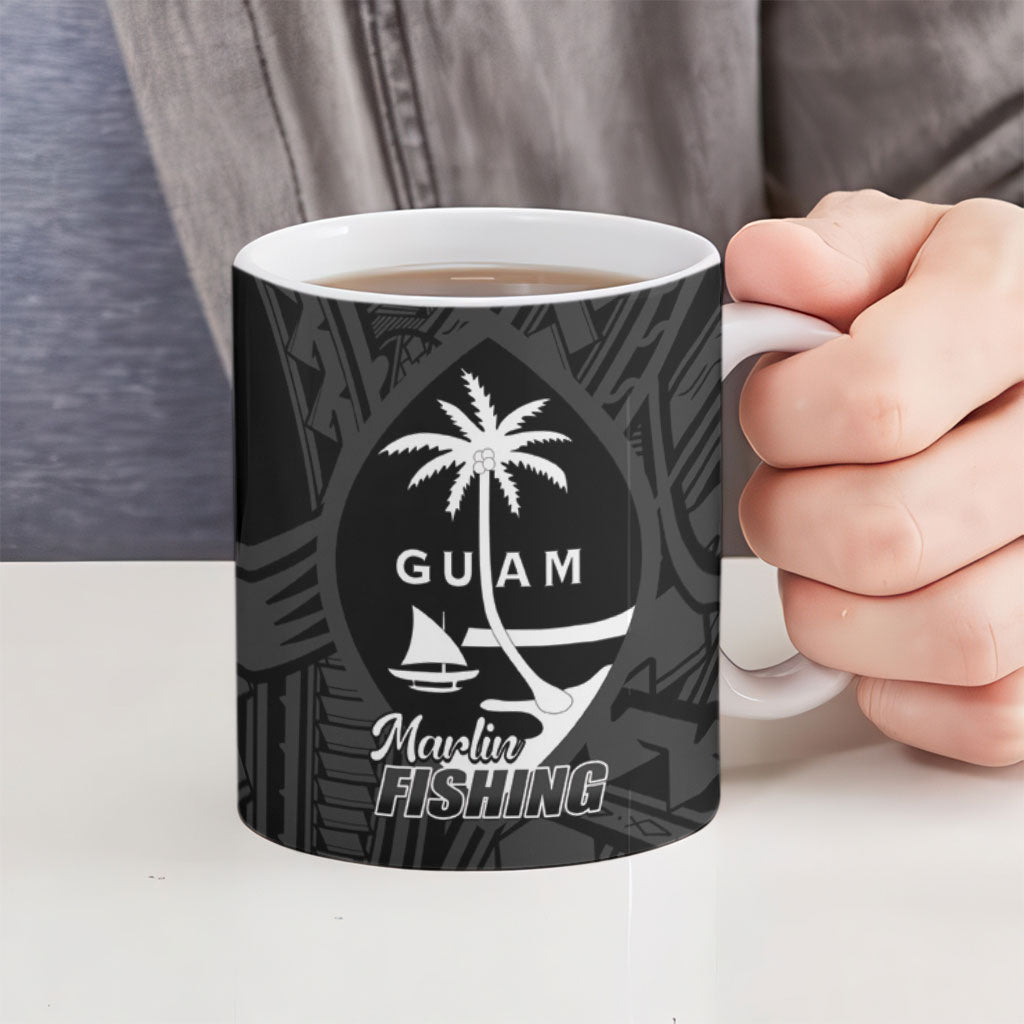Guam Blue Marlin Fishing Ceramic Mug Guahan Fish Hook Tattoo Black Version