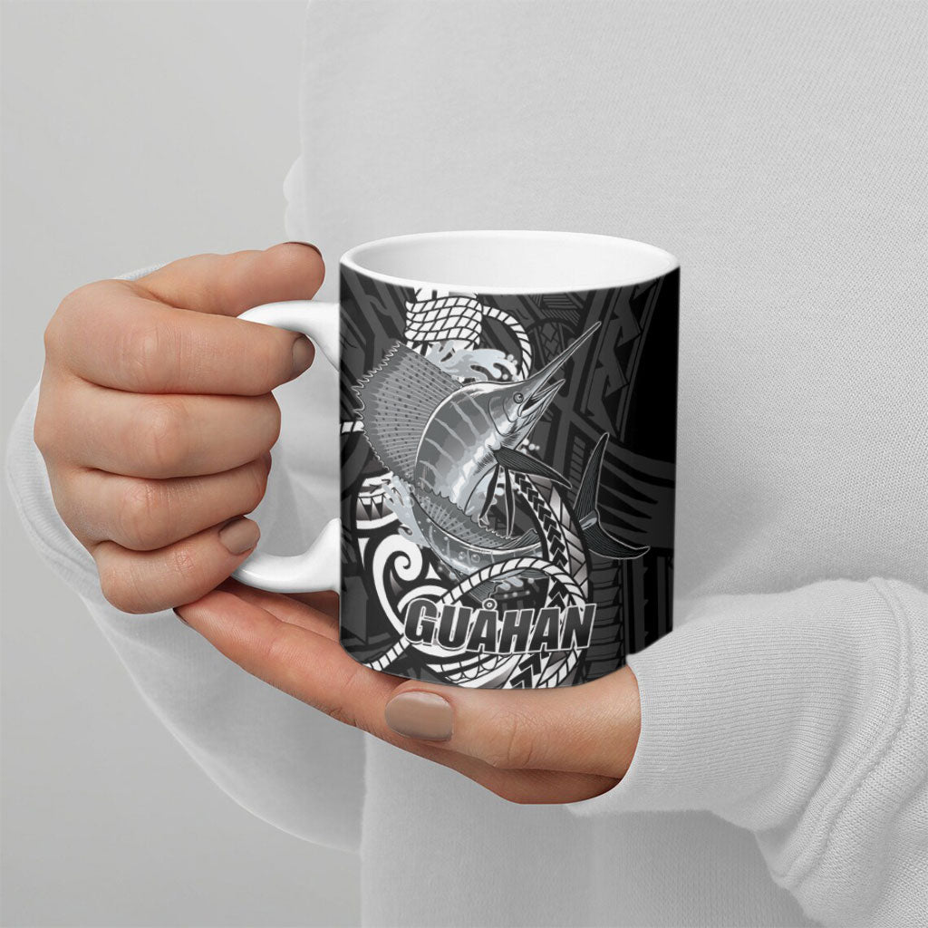 Guam Blue Marlin Fishing Ceramic Mug Guahan Fish Hook Tattoo Black Version