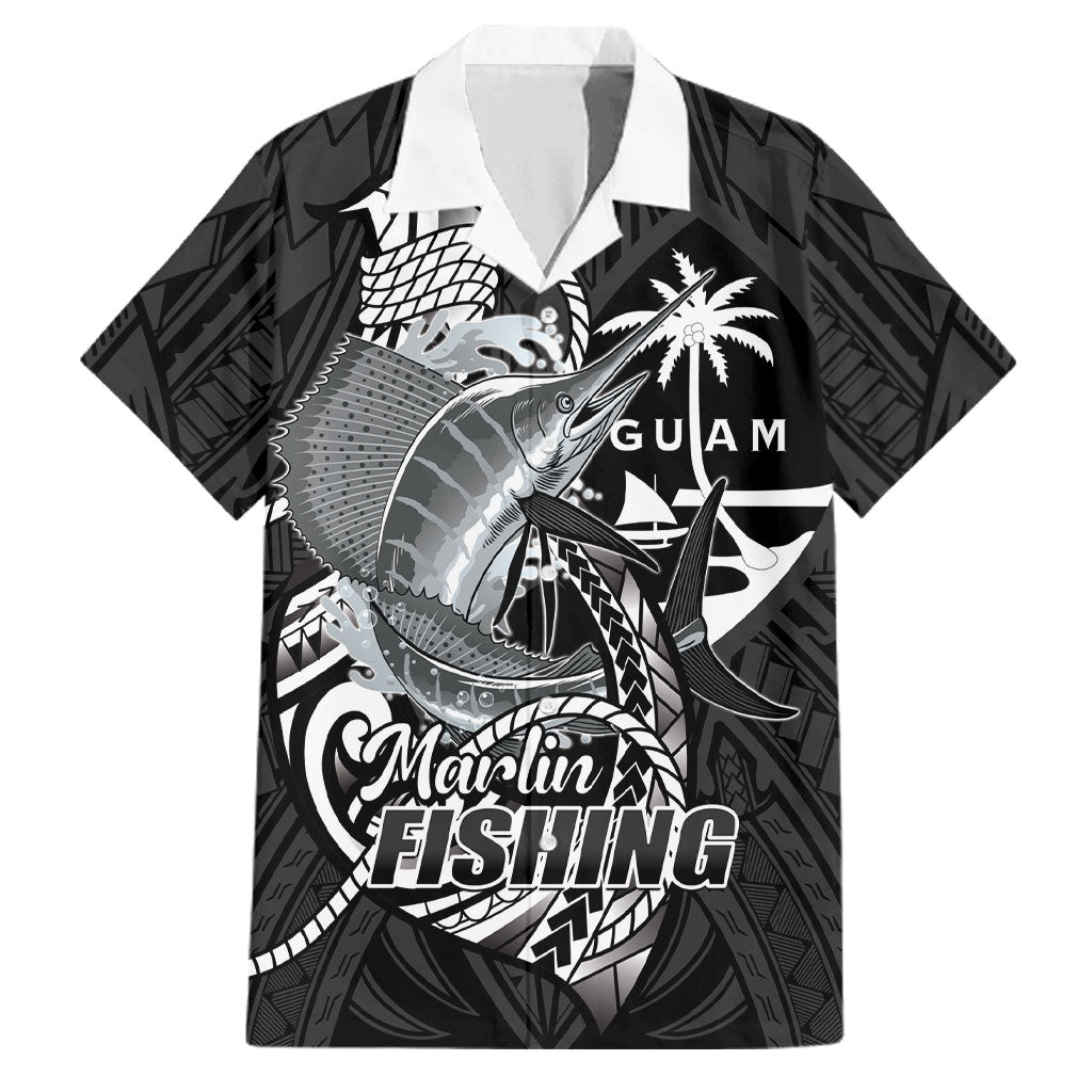 Guam Blue Marlin Fishing Family Matching Long Sleeve Bodycon Dress and Hawaiian Shirt Guahan Fish Hook Tattoo Black Version LT14 Dad's Shirt - Short Sleeve Black - Polynesian Pride