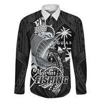 Guam Blue Marlin Fishing Family Matching Off Shoulder Short Dress and Hawaiian Shirt Guahan Fish Hook Tattoo Black Version LT14 Dad's Shirt - Long Sleeve Black - Polynesian Pride