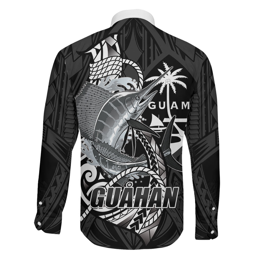 Guam Blue Marlin Fishing Family Matching Short Sleeve Bodycon Dress and Hawaiian Shirt Guahan Fish Hook Tattoo Black Version LT14 - Polynesian Pride
