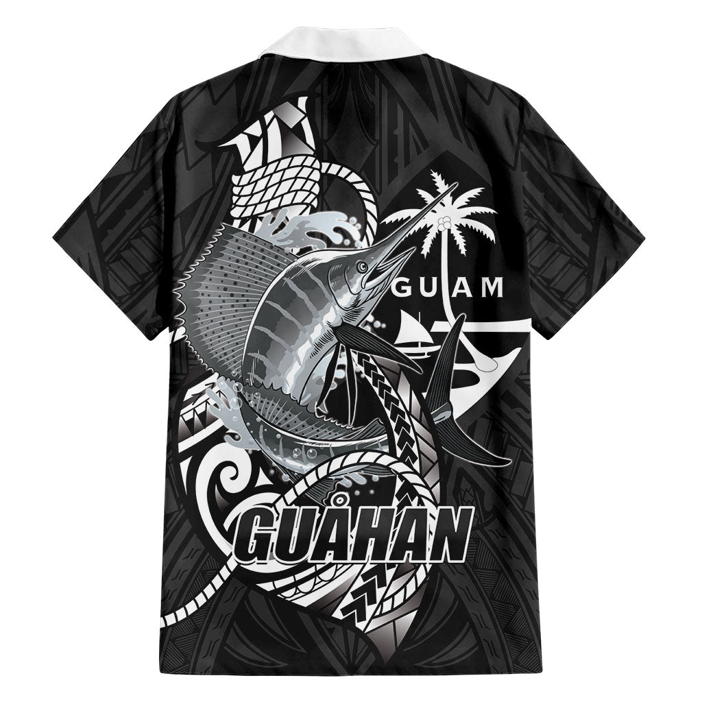 Guam Blue Marlin Fishing Family Matching Summer Maxi Dress and Hawaiian Shirt Guahan Fish Hook Tattoo Black Version LT14 - Polynesian Pride