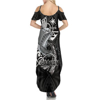 Guam Blue Marlin Fishing Family Matching Summer Maxi Dress and Hawaiian Shirt Guahan Fish Hook Tattoo Black Version LT14 - Polynesian Pride