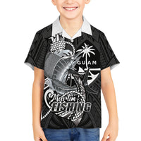 Guam Blue Marlin Fishing Family Matching Summer Maxi Dress and Hawaiian Shirt Guahan Fish Hook Tattoo Black Version LT14 Son's Shirt Black - Polynesian Pride