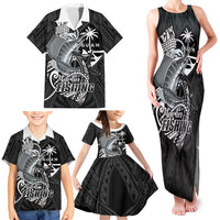 Guam Blue Marlin Fishing Family Matching Tank Maxi Dress and Hawaiian Shirt Guahan Fish Hook Tattoo Black Version LT14 - Polynesian Pride