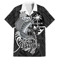 Guam Blue Marlin Fishing Family Matching Tank Maxi Dress and Hawaiian Shirt Guahan Fish Hook Tattoo Black Version LT14 Dad's Shirt - Short Sleeve Black - Polynesian Pride