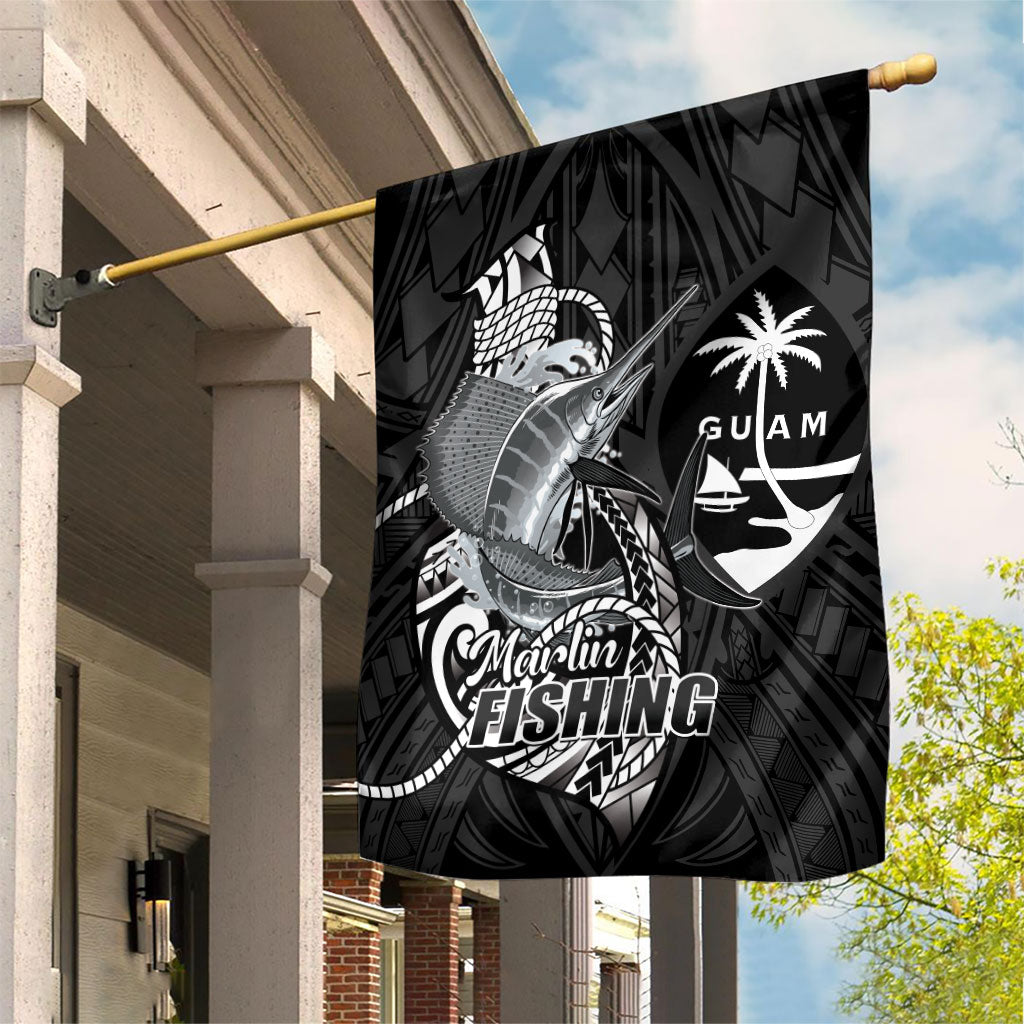 Guam Blue Marlin Fishing Garden Flag Guahan Fish Hook Tattoo Black Version