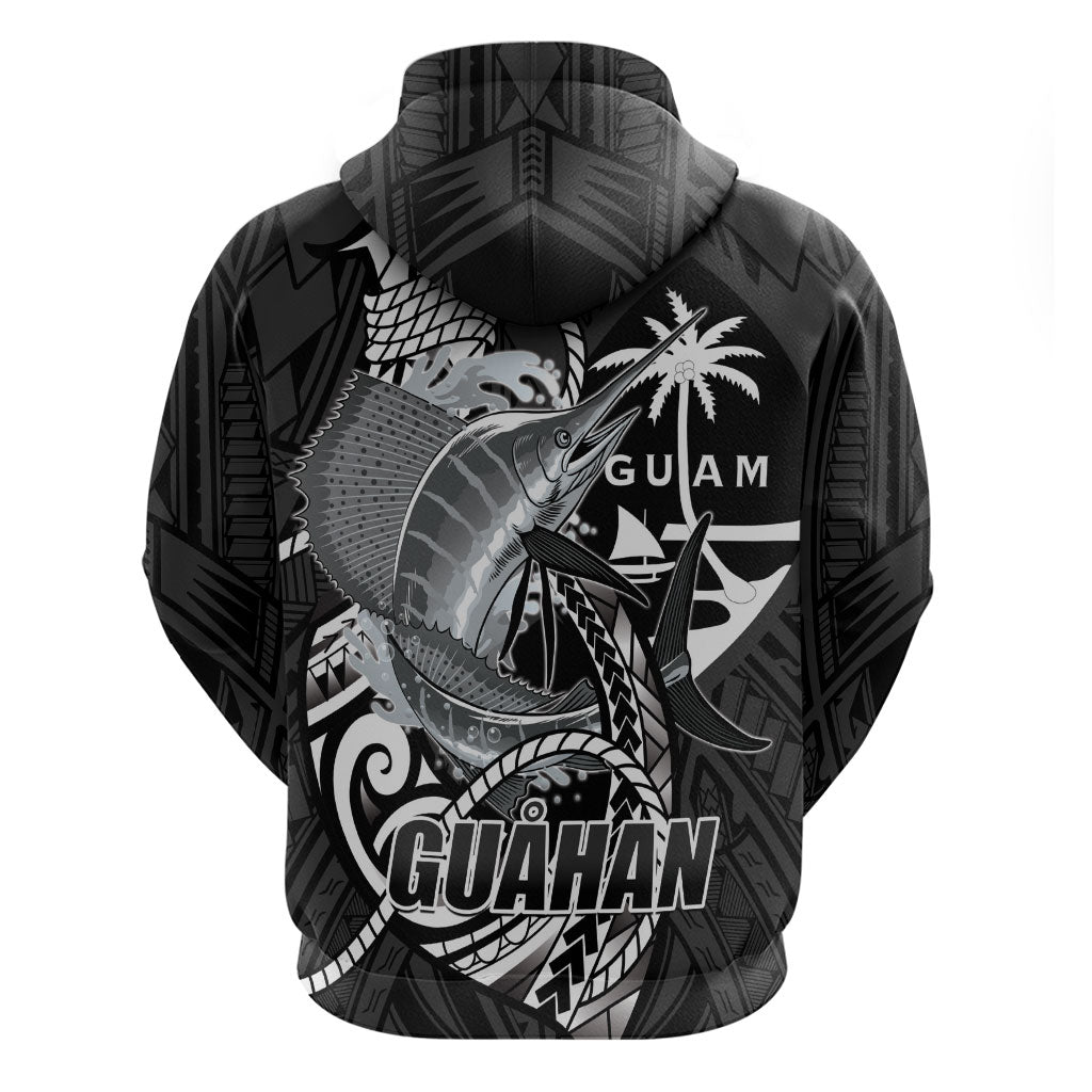 Guam Blue Marlin Fishing Hoodie Guahan Fish Hook Tattoo Black Version