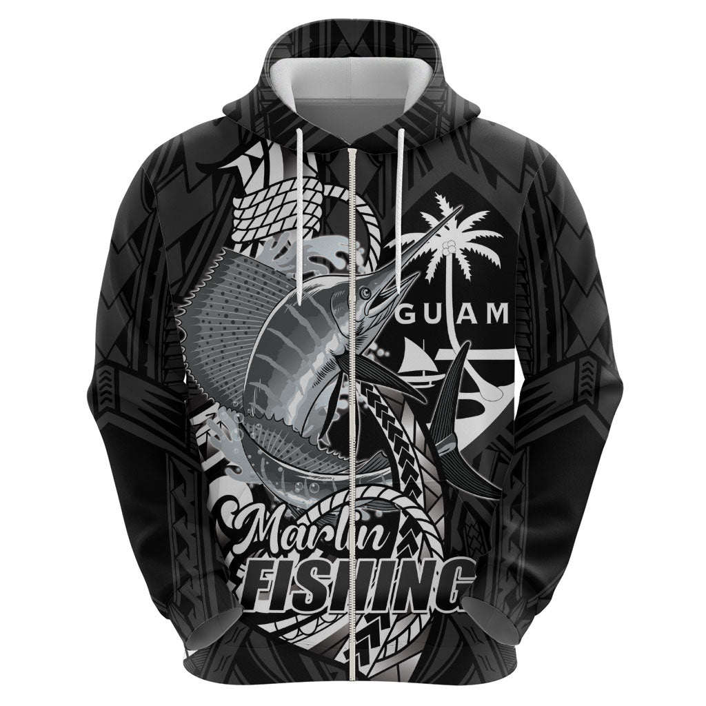 Guam Blue Marlin Fishing Hoodie Guahan Fish Hook Tattoo Black Version