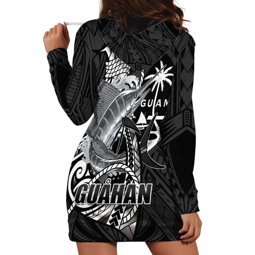 Guam Blue Marlin Fishing Hoodie Dress Guahan Fish Hook Tattoo Black Version