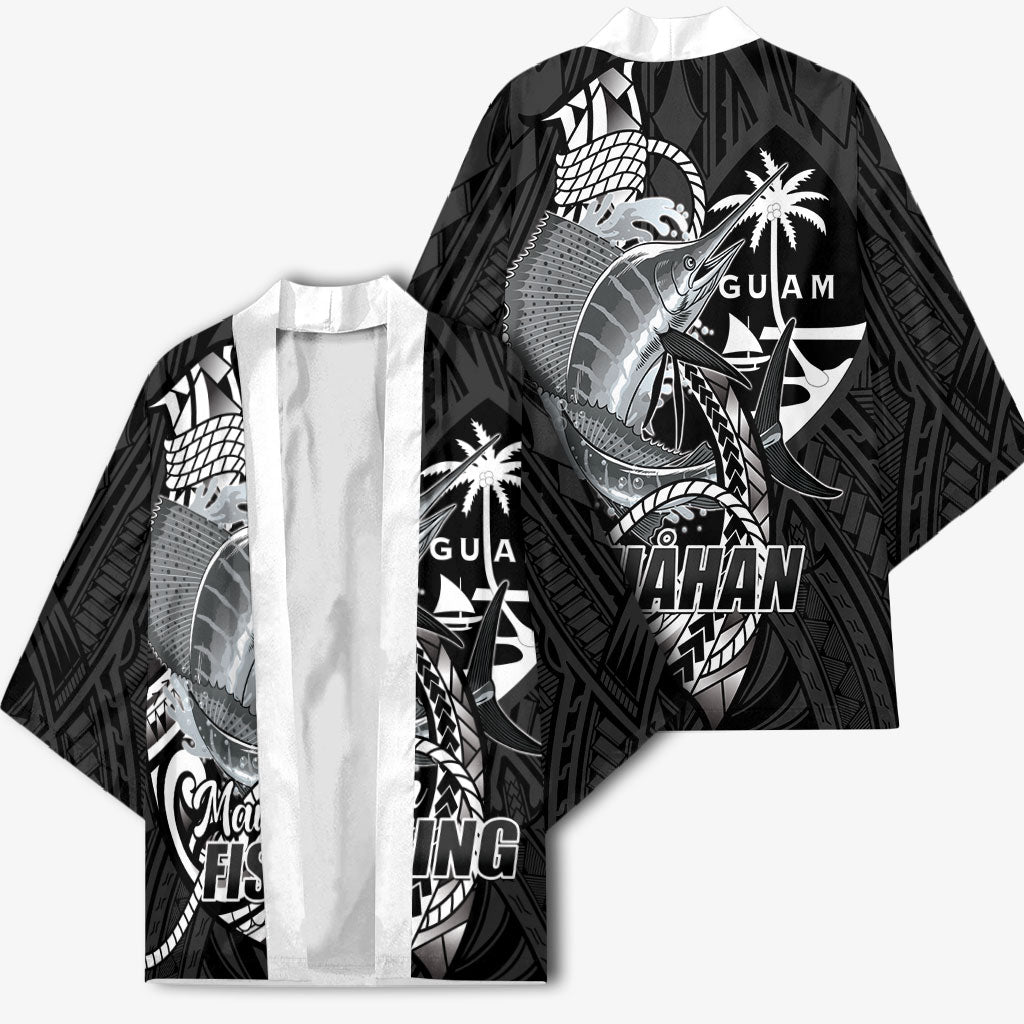 Guam Blue Marlin Fishing Kimono Guahan Fish Hook Tattoo Black Version