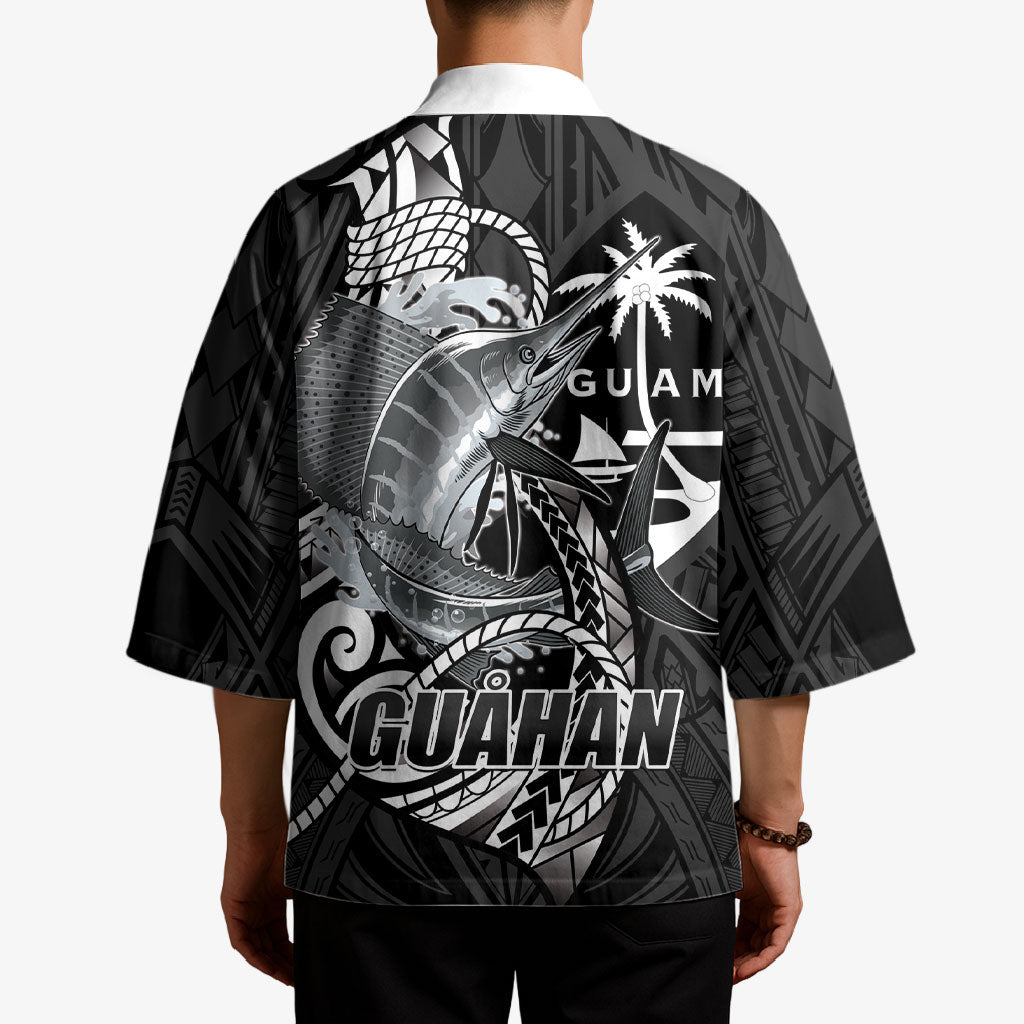 Guam Blue Marlin Fishing Kimono Guahan Fish Hook Tattoo Black Version