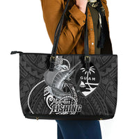 Guam Blue Marlin Fishing Leather Tote Bag Guahan Fish Hook Tattoo Black Version