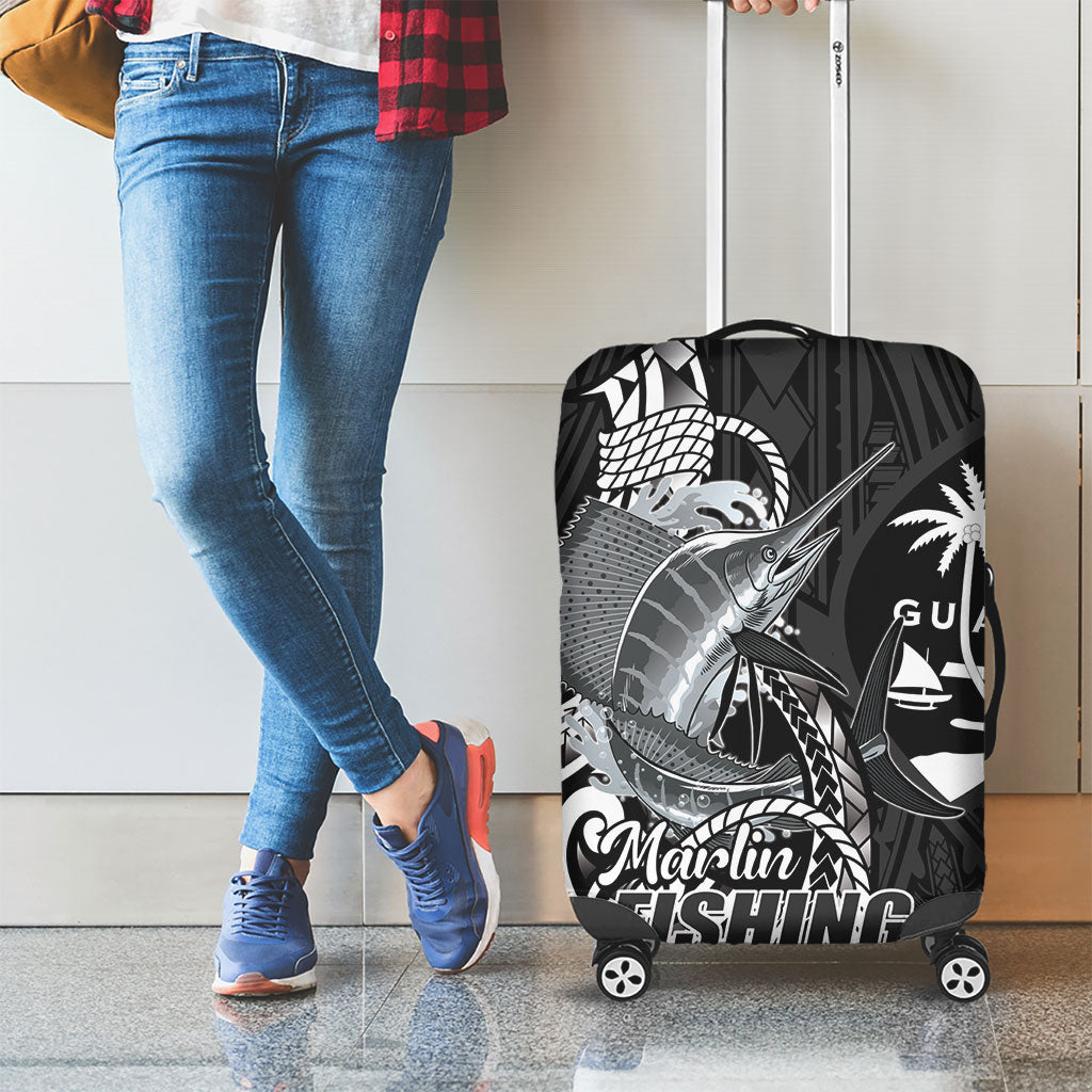 Guam Blue Marlin Fishing Luggage Cover Guahan Fish Hook Tattoo Black Version