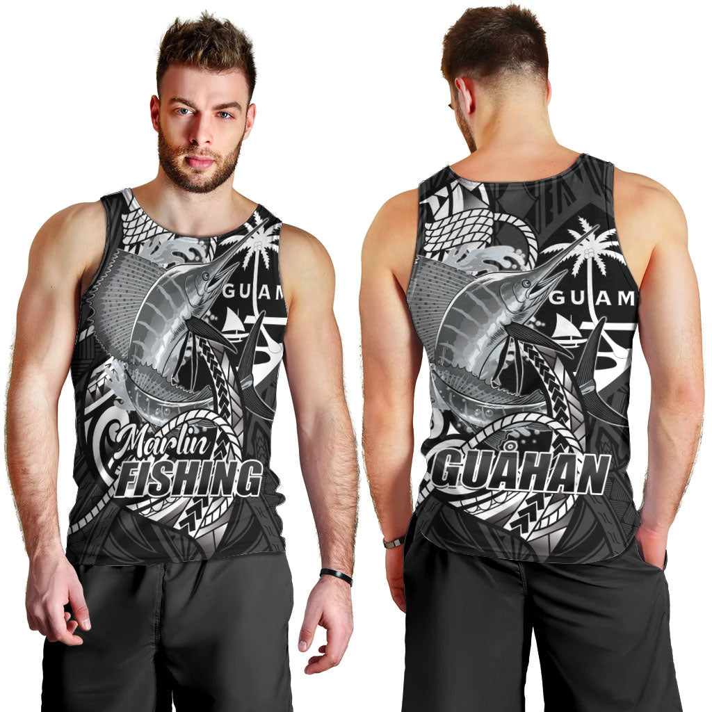 Guam Blue Marlin Fishing Men Tank Top Guahan Fish Hook Tattoo Black Version