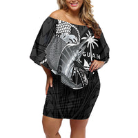 Guam Blue Marlin Fishing Off Shoulder Short Dress Guahan Fish Hook Tattoo Black Version