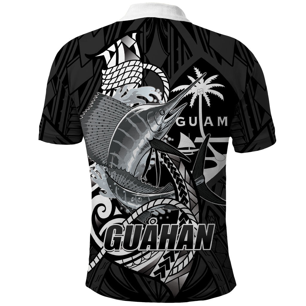 Guam Blue Marlin Fishing Polo Shirt Guahan Fish Hook Tattoo Black Version