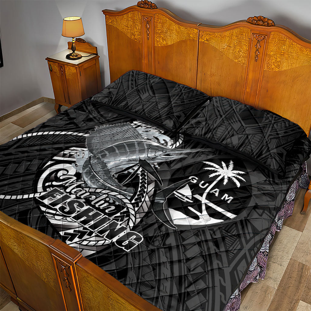 Guam Blue Marlin Fishing Quilt Bed Set Guahan Fish Hook Tattoo Black Version