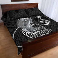 Guam Blue Marlin Fishing Quilt Bed Set Guahan Fish Hook Tattoo Black Version