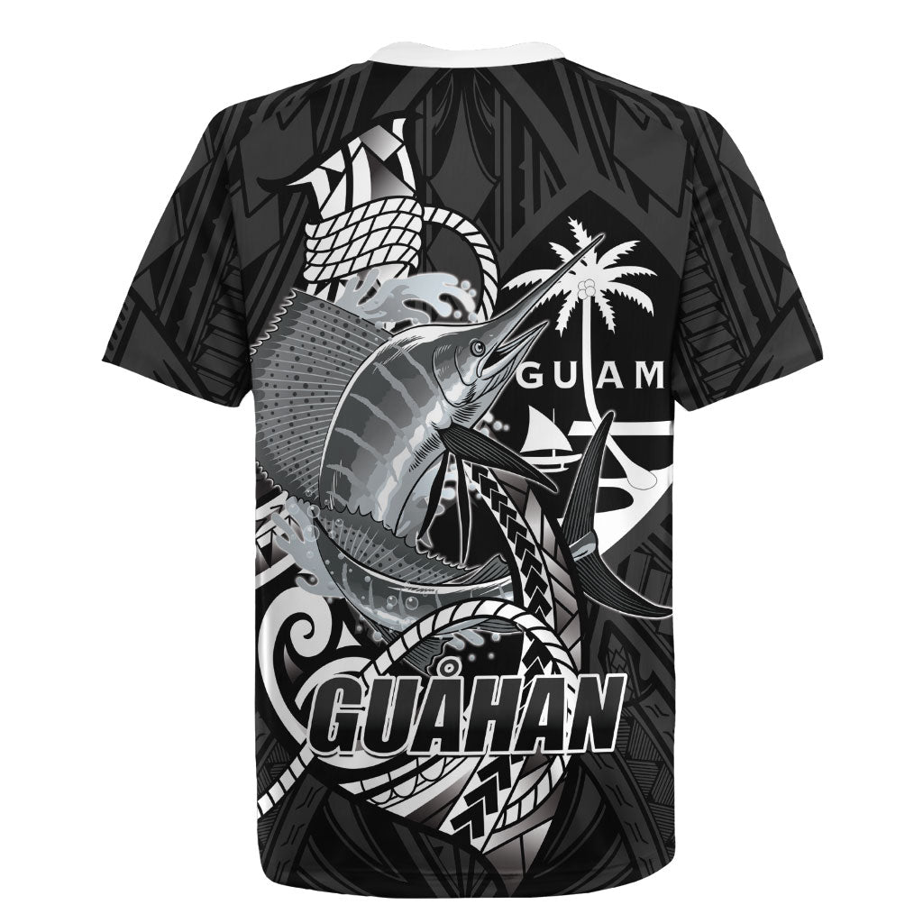 Guam Blue Marlin Fishing Rugby Jersey Guahan Fish Hook Tattoo Black Version