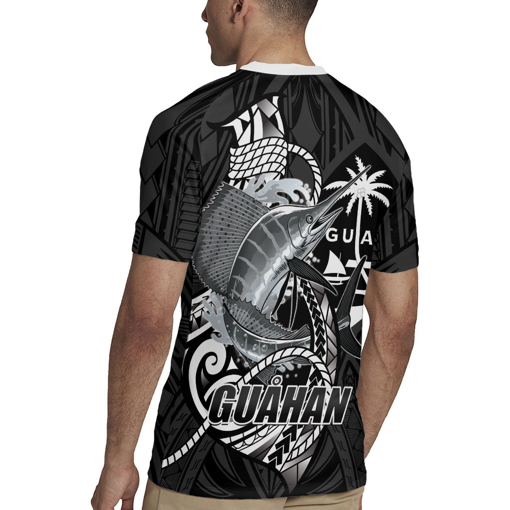 Guam Blue Marlin Fishing Rugby Jersey Guahan Fish Hook Tattoo Black Version